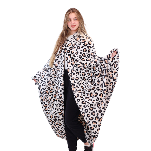 Wearable Hoodie Blanket – One Size Unisex – Cheetah