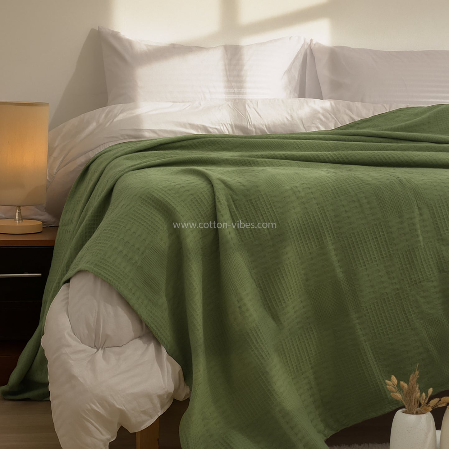 100% Egyptian Cotton Pique Coverlet - Olive Green