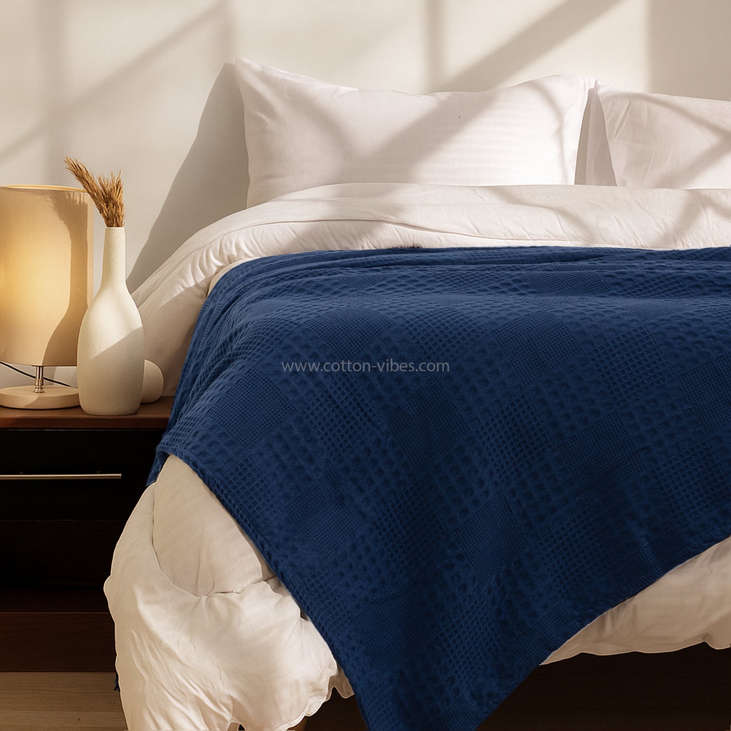 100% Egyptian Cotton Pique Coverlet - Navy