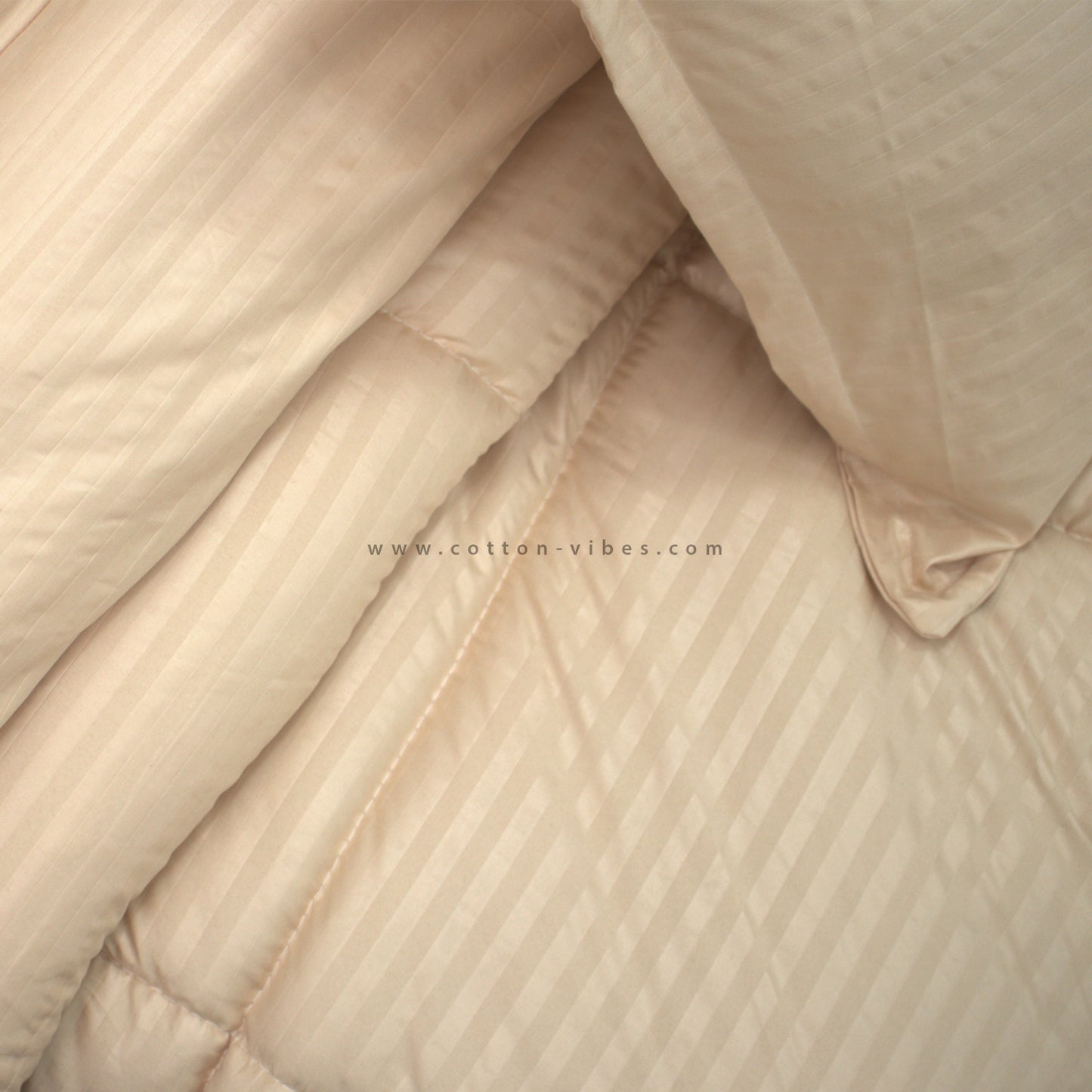 Luxury Hotel Striped Cotton Duvet with Pillowcases - Gold Beige