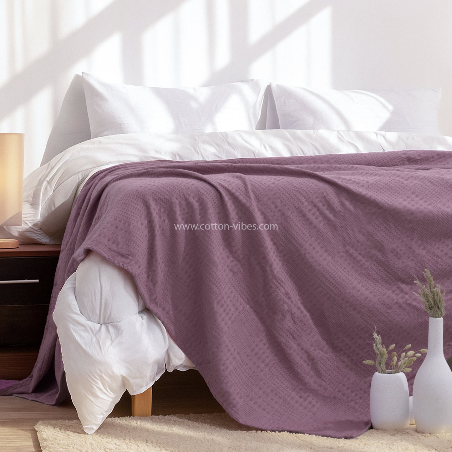 100% Egyptian Cotton Pique Coverlet - Dusty Pink