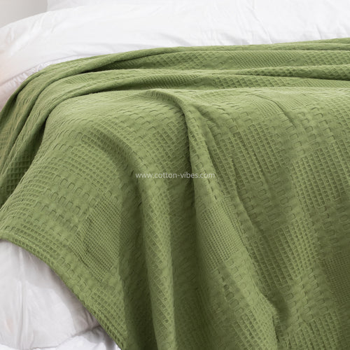 100% Egyptian Cotton Pique Coverlet - Olive Green