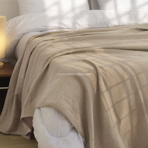100% Egyptian Cotton Pique Coverlet - Beige