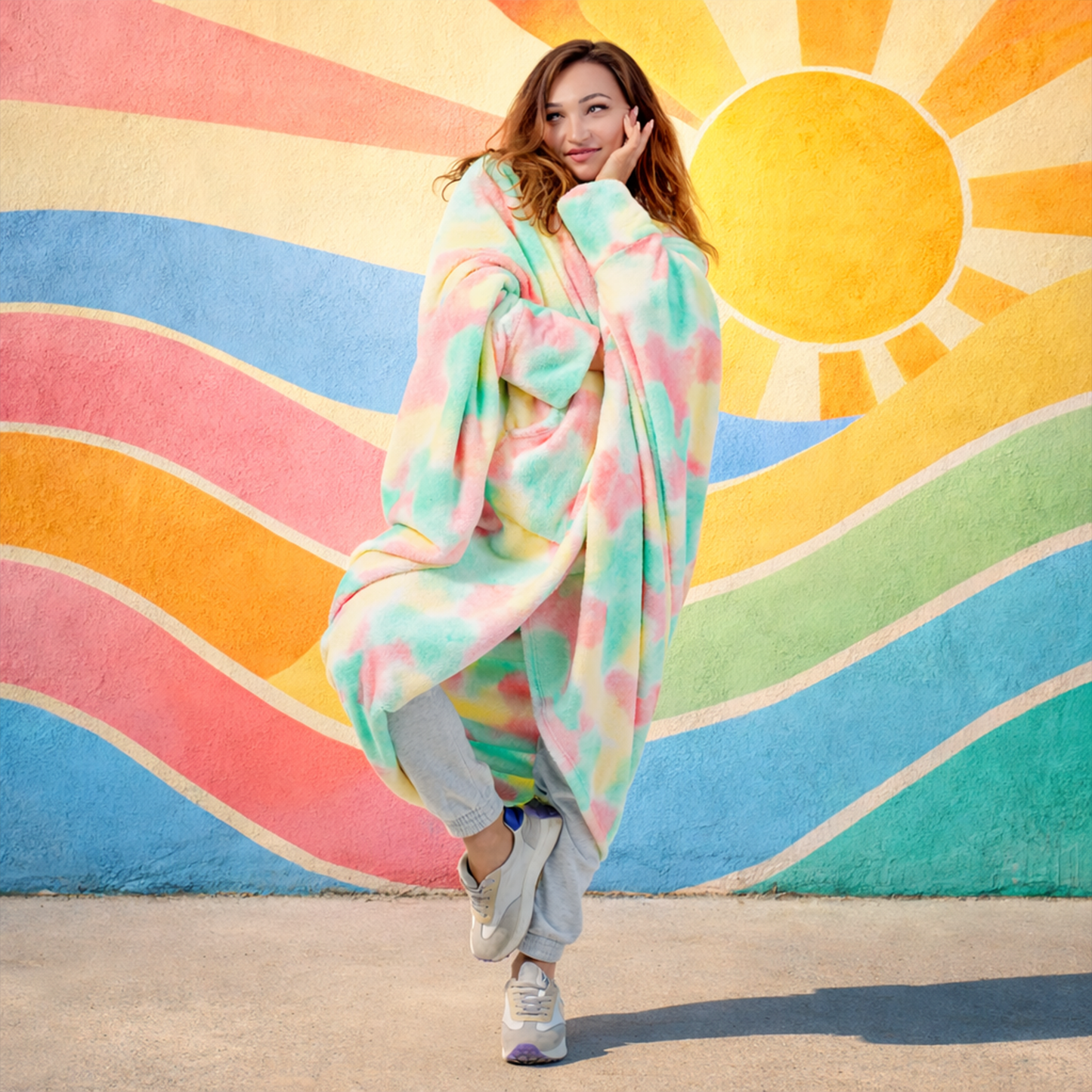 Wearable Hoodie Blanket – One Size Unisex – Green Tie Dye