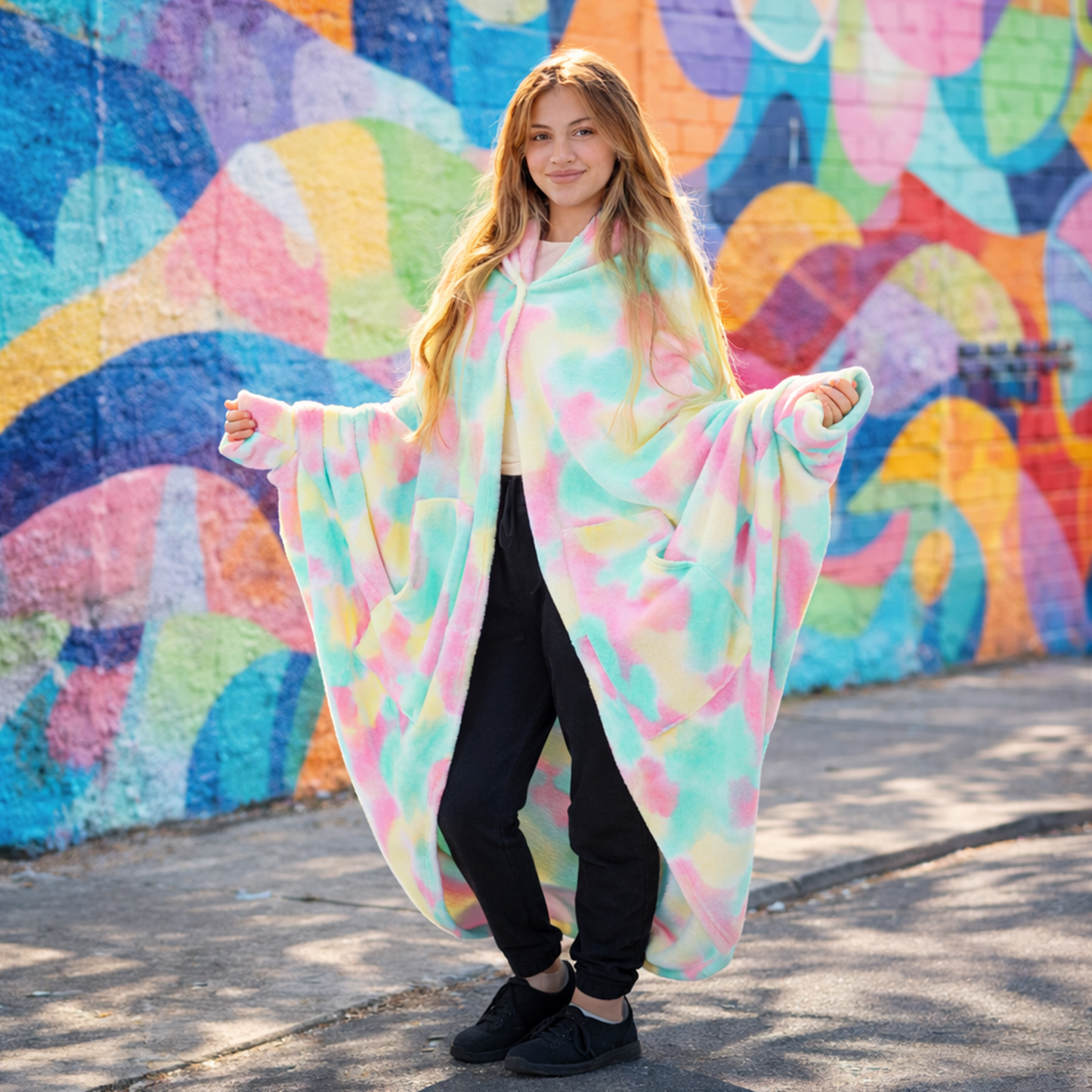 Wearable Hoodie Blanket – One Size Unisex – Green Tie Dye