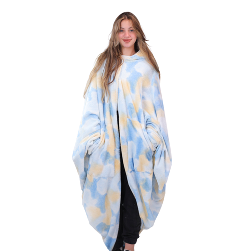 Wearable Hoodie Blanket – One Size Unisex – Blue Tie Dye