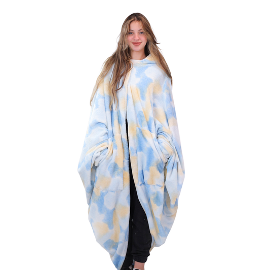 Wearable Hoodie Blanket – One Size Unisex – Blue Tie Dye