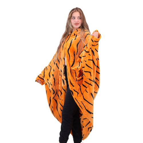 Wearable Hoodie Blanket – One Size Unisex – Tiger
