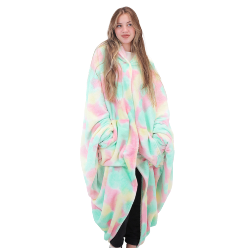 Wearable Hoodie Blanket – One Size Unisex – Green Tie Dye
