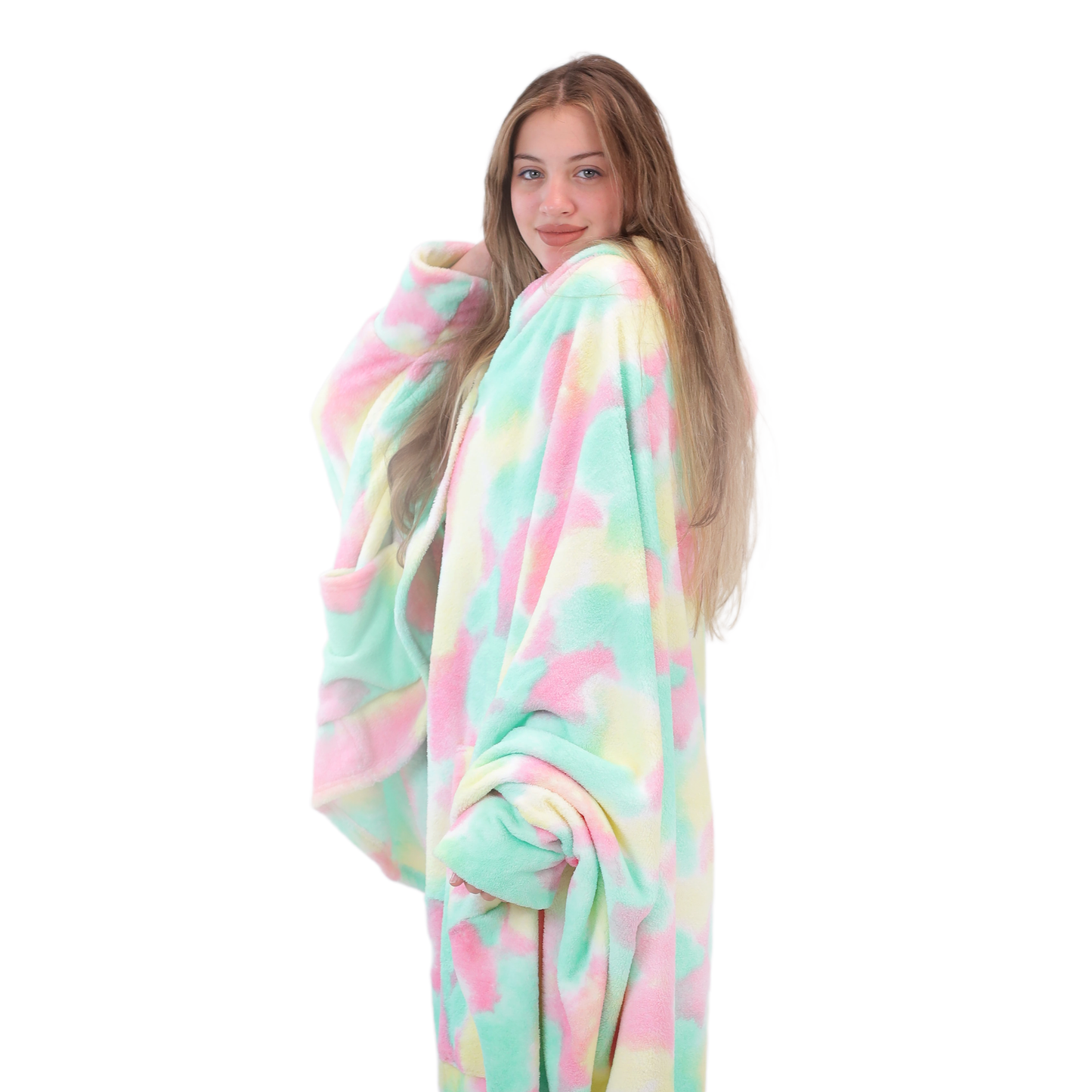 Wearable Hoodie Blanket – One Size Unisex – Green Tie Dye