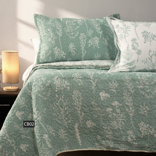 Quilted Printed Summer Cotton Coverlet with Pillowcases – CB02