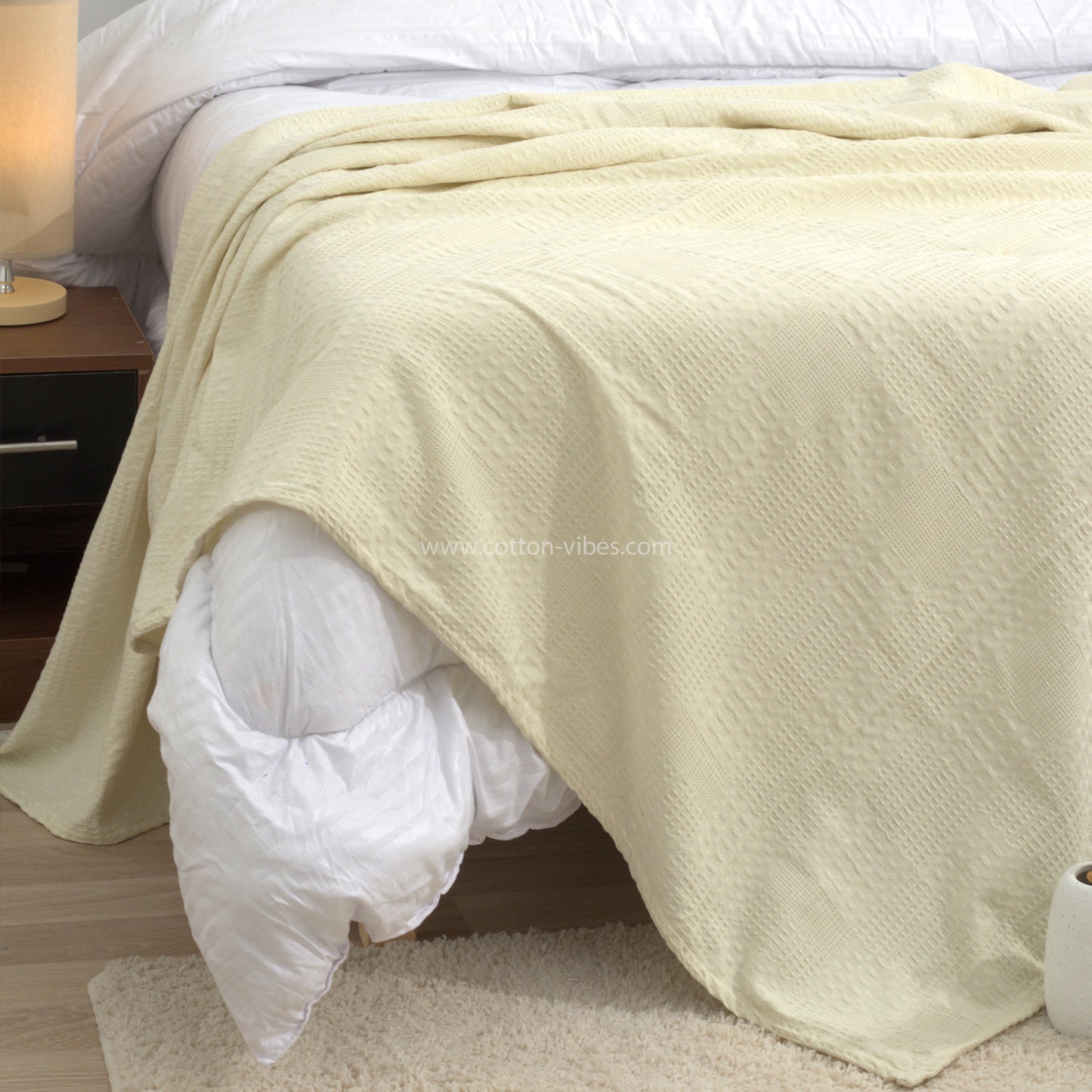 100% Egyptian Cotton Pique Coverlet - OffWhite