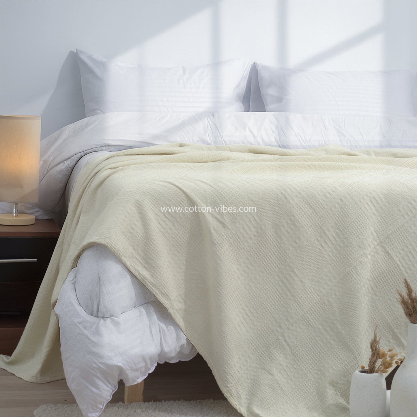 100% Egyptian Cotton Pique Coverlet - OffWhite