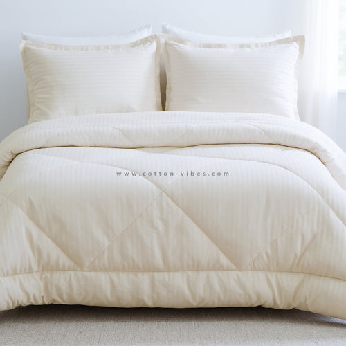 Luxury Hotel Striped Cotton Duvet with Pillowcases - Offwhite